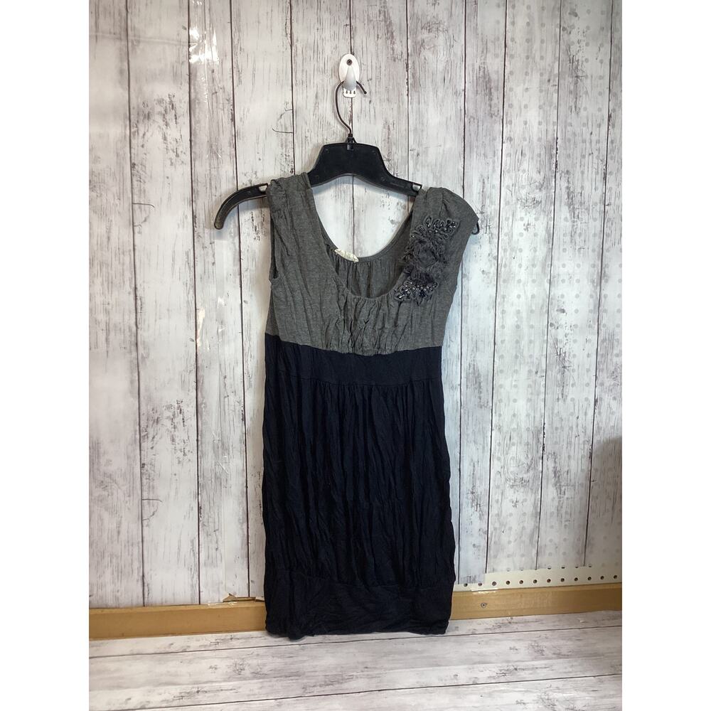Poetry Women's Dark Blue Gray Elastic Waist Scoop Neck Ruffle Dress Size Short